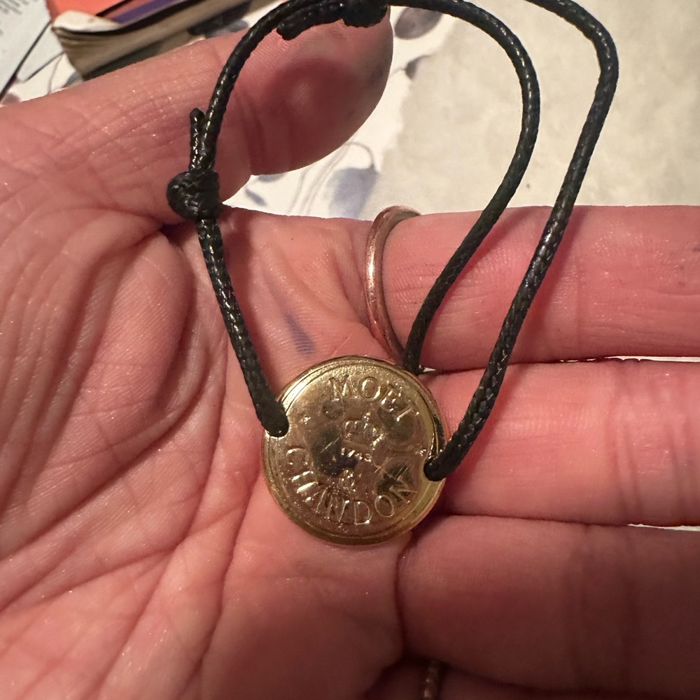 Moet Chandon Wine Leather Double Strap Gold Bracelet with Pendant Navy Blue